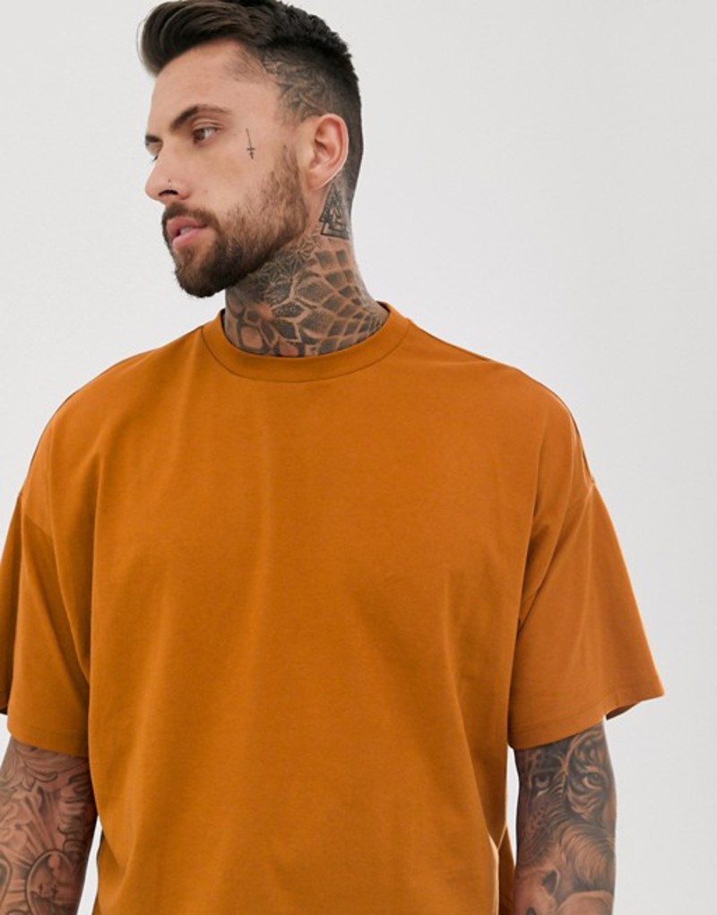 エイソス メンズ Tシャツ トップス ASOS DESIGN organic oversized fit t-shirt with crew neck in brown Glazed ginger