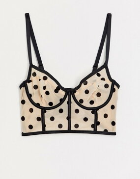 エイソス レディース ブラジャー アンダーウェア ASOS DESIGN Casey longline underwire bra with mesh & flocked spot Beige