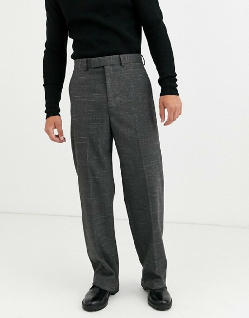 エイソス メンズ カジュアルパンツ ボトムス ASOS DESIGN wide leg smart pants in charcoal cross hatch Charcoal