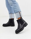 ルールロンドン レディース ブーツ・レインブーツ シューズ Rule London flat chunky chelsea boots in black leather Black leather