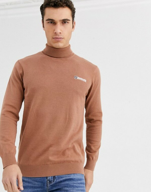 ランブレッタ メンズ ニット・セーター アウター Lambretta knitted roll neck 100% cotton Camel