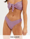 グラマラス レディース ボトムスのみ 水着 Glamorous Exclusive high leg bikini bottom in pink stripe Multi