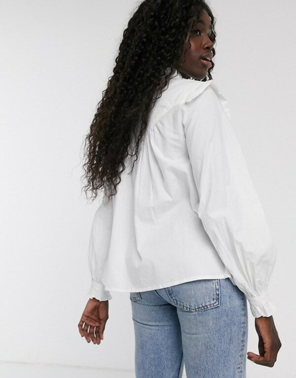 エイソス レディース シャツ トップス ASOS DESIGN long sleeve cotton shirt with cut out detail Ivory