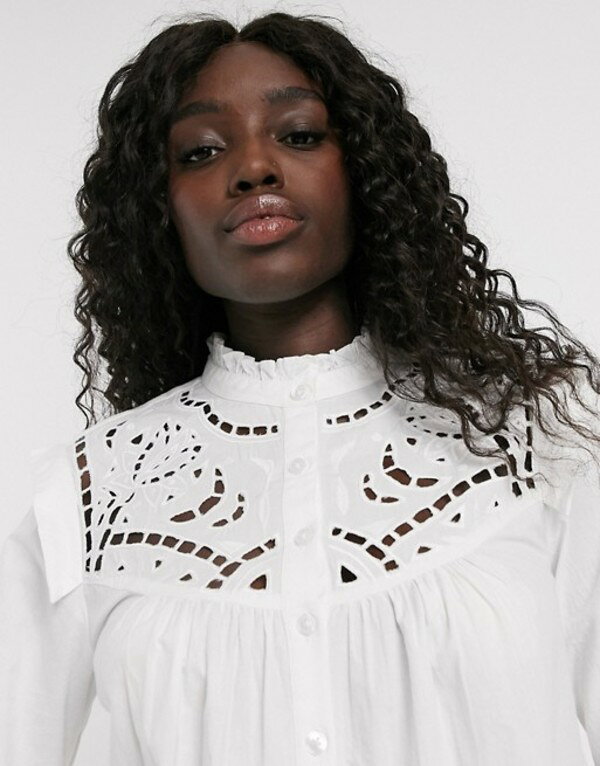 エイソス レディース シャツ トップス ASOS DESIGN long sleeve cotton shirt with cut out detail Ivory