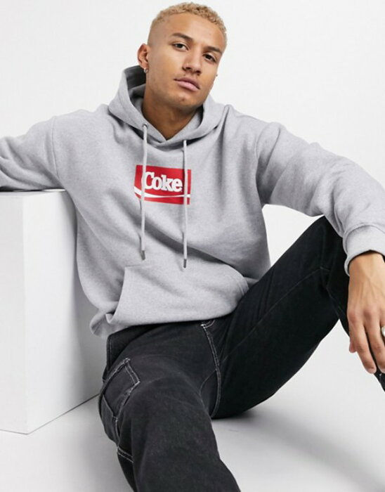 プルアンドベアー メンズ パーカー・スウェット アウター Pull&Bear Coca Cola hoodie in gray with small chest logo Gray