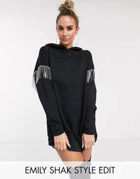 エイソス レディース ワンピース トップス ASOS DESIGN hoodie sweat dress with rhinestone trim in black Black