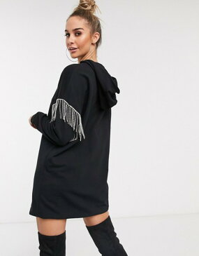 エイソス レディース ワンピース トップス ASOS DESIGN hoodie sweat dress with rhinestone trim in black Black