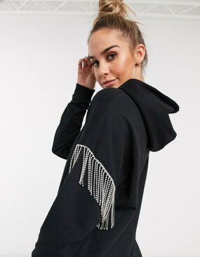 エイソス レディース ワンピース トップス ASOS DESIGN hoodie sweat dress with rhinestone trim in black Black