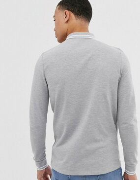 エイソス メンズ ポロシャツ トップス ASOS DESIGN Tall long sleeve tipped pique polo shirt in gray marl Gray marl