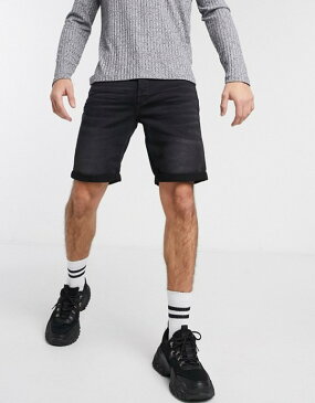 オンリーアンドサンズ メンズ ハーフパンツ・ショーツ ボトムス Only & Sons stretch sweat denim shorts in black wash Black denim