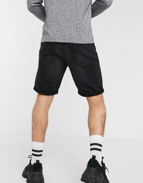 オンリーアンドサンズ メンズ ハーフパンツ・ショーツ ボトムス Only & Sons stretch sweat denim shorts in black wash Black denim