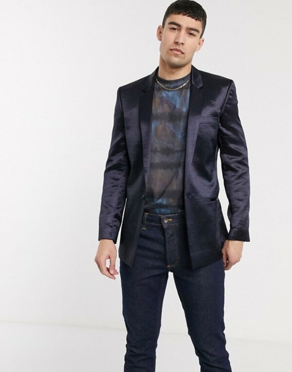 夏準備 エイソス メンズ ジャケット ブルゾン アウター Asos Design Slim Blazer In High Shine Navy Navy 廃盤取寄約35日間 コート ジャケットメンズファッション Insolite Guadeloupe Voyage Com