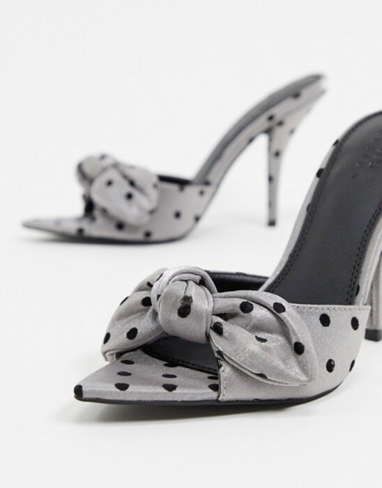 エイソス レディース サンダル シューズ ASOS DESIGN Nester bow mules sandals on pointed insole in silver polka dot Silver polka dot