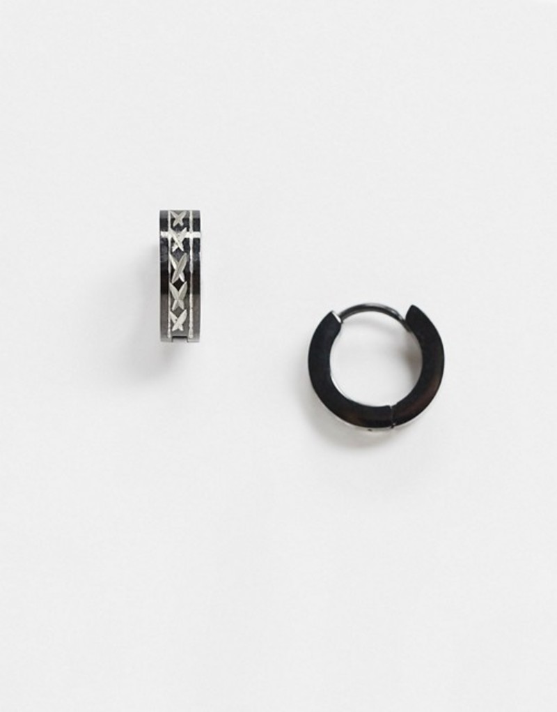 エイソス Black メンズ Steel With Engravings ピアス イヤリング アクセサリー Hoops In Black Design Asos Stainless エイソス Black メンズ Steel With Engravings ピアス イヤリング アクセサリー Hoops In Black Design Asos Stainless