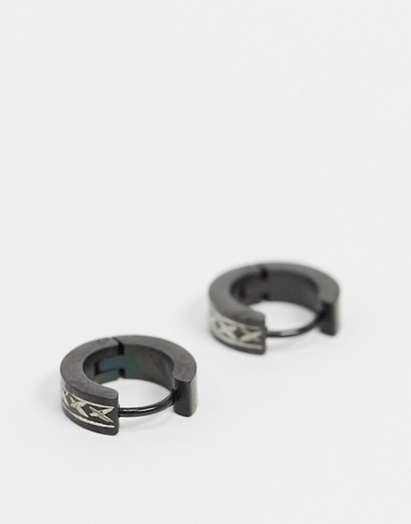 エイソス Black メンズ Steel With Engravings ピアス イヤリング アクセサリー Hoops In Black Design Asos Stainless エイソス Black メンズ Steel With Engravings ピアス イヤリング アクセサリー Hoops In Black Design Asos Stainless