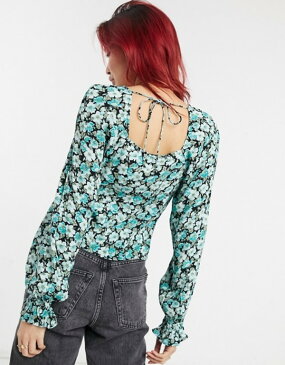 アンドアザーストーリーズ レディース シャツ トップス & Other Stories eco square neck puff sleeve blouse in green floral Green