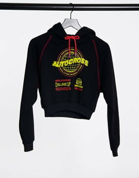 トップショップ レディース パーカー・スウェット アウター Topshop autocross slogan hoodie in black Black