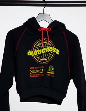 トップショップ レディース パーカー・スウェット アウター Topshop autocross slogan hoodie in black Black