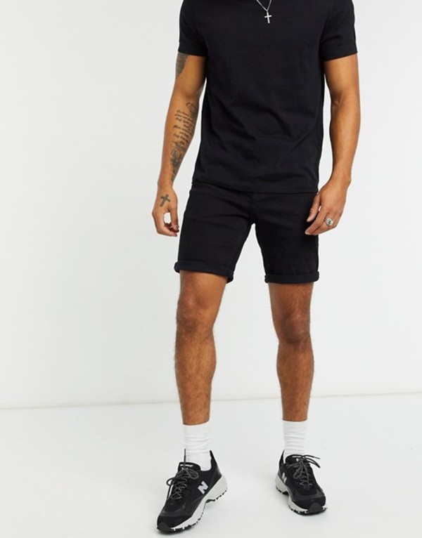 エイソス メンズ ハーフパンツ・ショーツ ボトムス ASOS DESIGN slim denim shorts in black Black