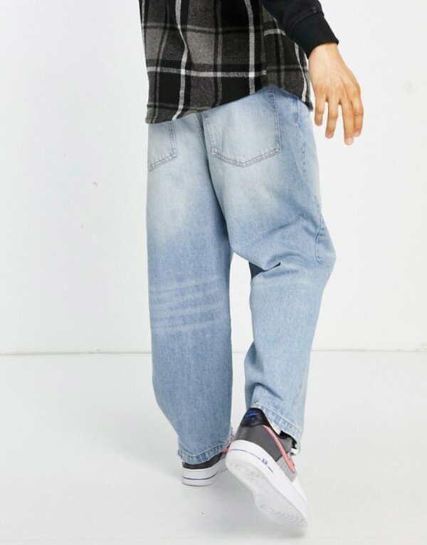 ベルシュカ メンズ デニムパンツ ボトムス Bershka wide leg balloon fit jeans in mid blue Blues