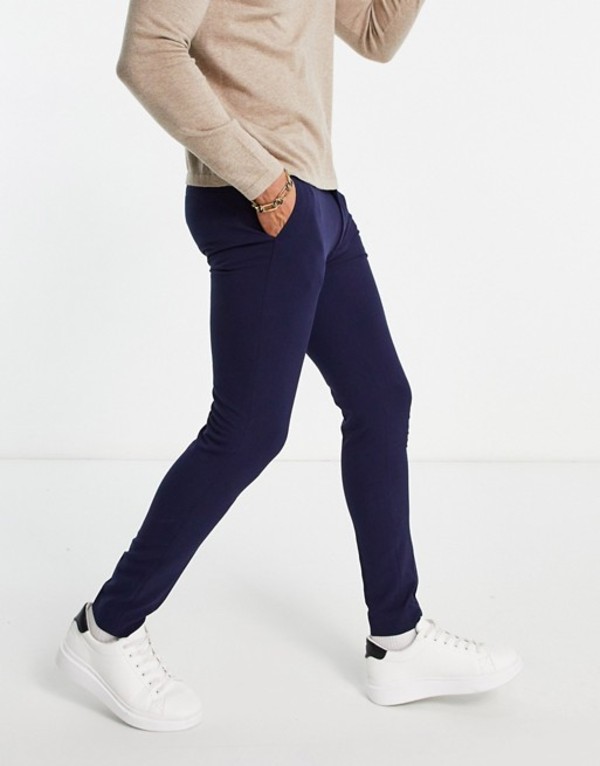 エイソス メンズ カジュアルパンツ ボトムス ASOS DESIGN super skinny smart pants in navy Navy