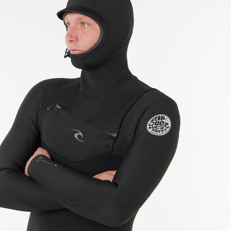 リップカール メンズ 水着 上下セット Rip Curl Dawn Patrol 5/4 Chest-Zip Hooded Wetsuit - Men's Black ブラック