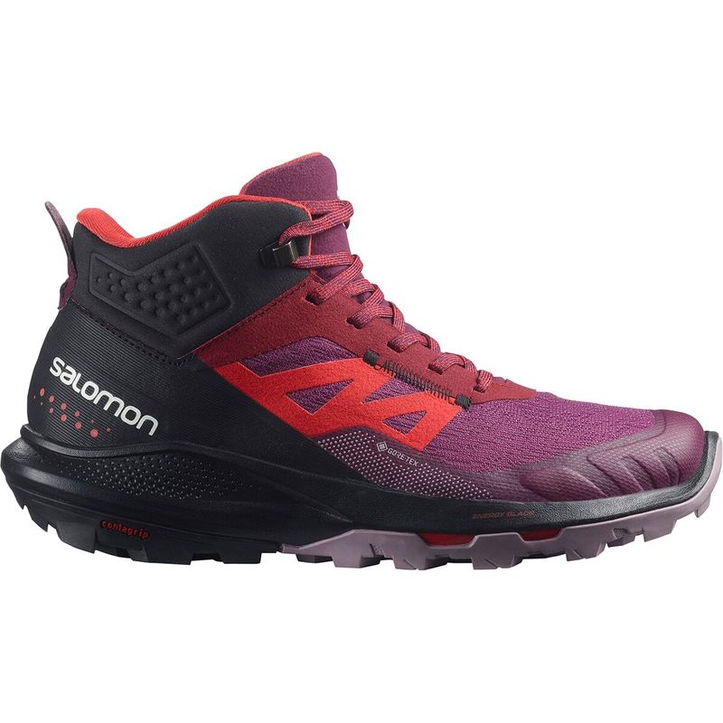 サロモン レディース ブーツ・レインブーツ シューズ Outpulse Mid GTX Hiking Boot - Women's Grape Wine/Vanilla Ice/Poppy Red