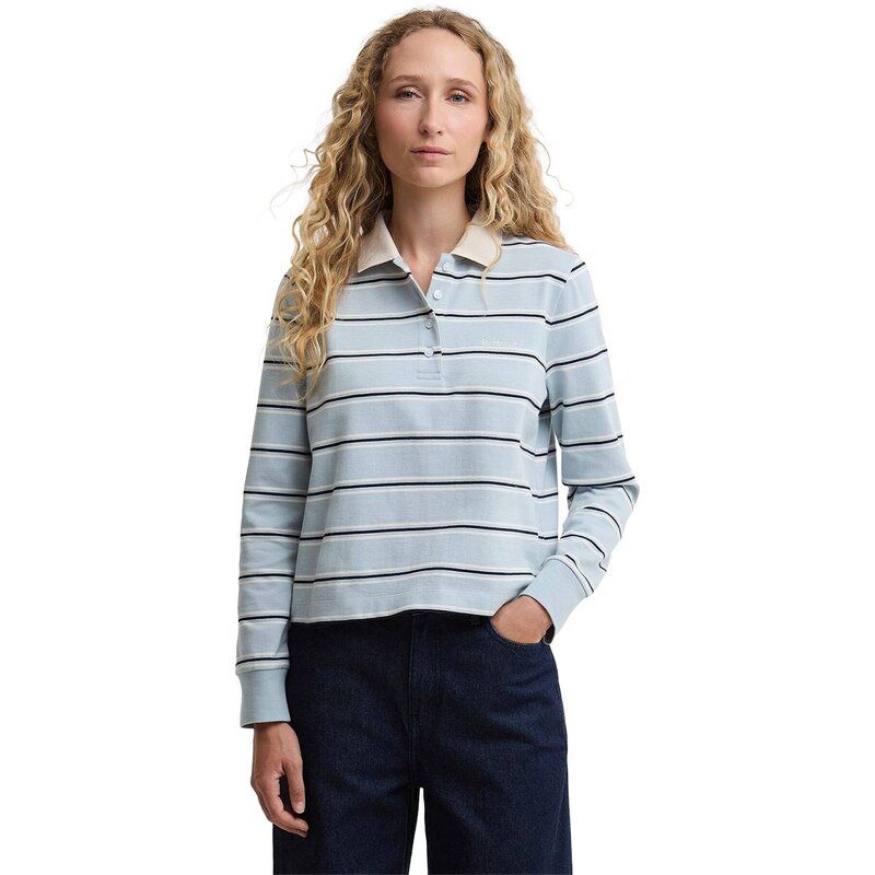 バブアー レディース トップス Tシャツ ポロシャツ Barbour Ashwellong Sleeve Polo Top - Women's Celestial Blue Stripe ブルー