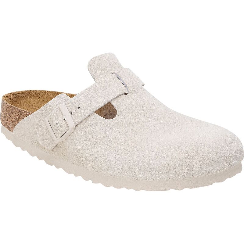 【送料無料】 ビルケンシュトック レディース スニーカー シューズ Boston Soft Footbed Suede Narrow Clog - Women's Antique White Suede