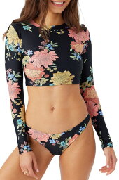 【送料無料】 オニール レディース シャツ トップス O'Neill Women's Kali Floral Newport Cropped Rash Guard Black