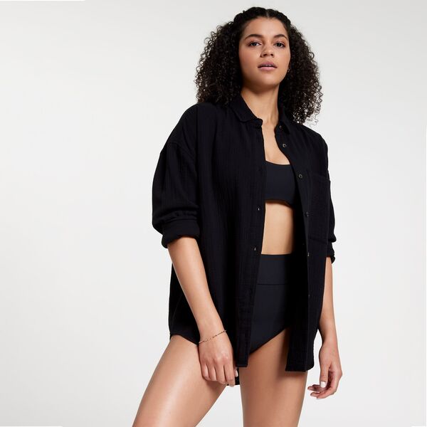 【送料無料】 キャリー レディース ボトムスのみ 水着 CALIA Women's Oversized Long Sleeve Button Down Cover Up Pure Black