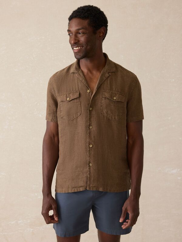 ファレティ メンズ トップス シャツ Faherty Men's Reserve Basque Short Sleeve Camp Shirt Dark Oakwood Pincheck