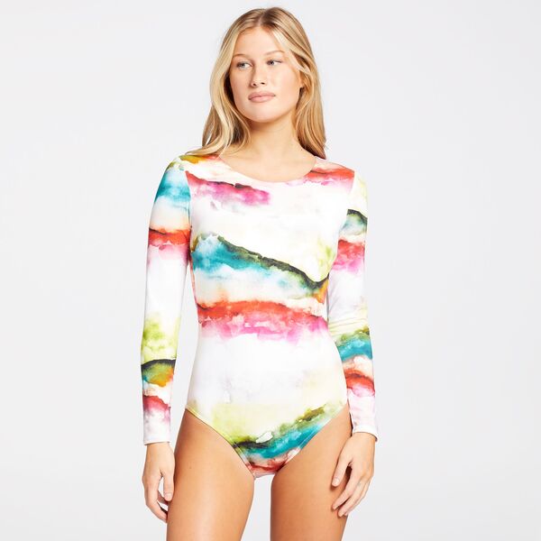 【送料無料】 キャリー レディース 上下セット 水着 CALIA Women 039 s Open Back Long Sleeve One Piece Swimsuit Watercolor Multi