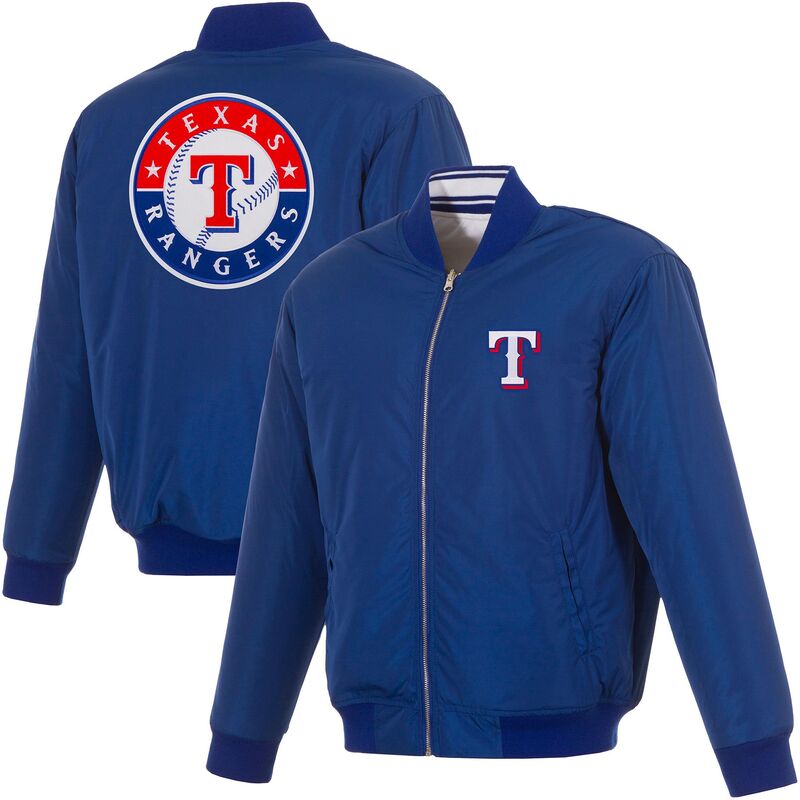JH デザイン メンズ アウター ジャケット・ブルゾン ナイロン JH Design Men's Texas Rangers Full-Zip Reversible Flight Royal Nylon Jacket NoColor