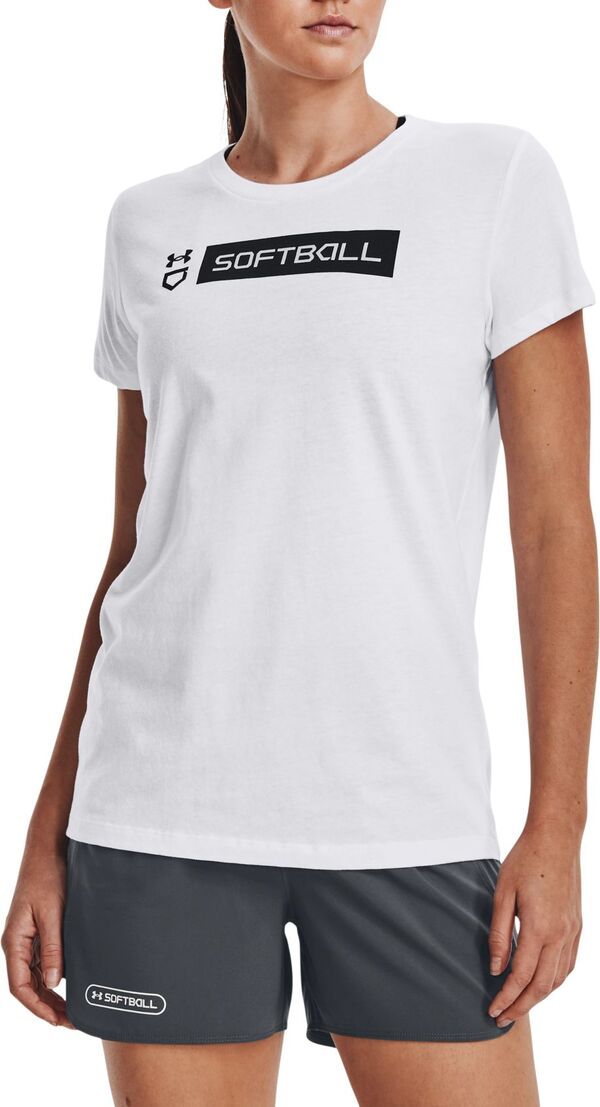 【送料無料】 アンダーアーマー レディース Tシャツ トップス Under Armour Women's Softball Bar T-Shirt White