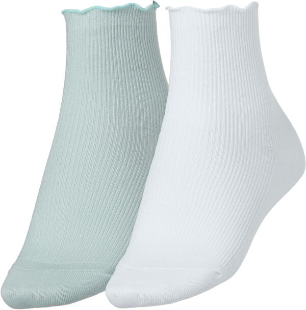 yz L[ fB[X C A_[EFA CALIA 2 Pack 1/4 Crew Ruffle Edge Socks White/Calming Green