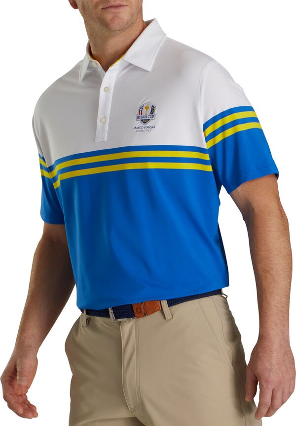 【送料無料】 フットジョイ メンズ ポロシャツ トップス FootJoy Men's 2023 Ryder Cup Color Block Lisle Polo White/Blue