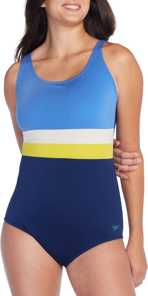 【送料無料】 スピード レディース 上下セット 水着 Speedo Women's Banded Colorblock One Piece Swimsuit Cerulean Blue