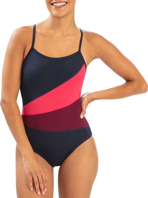 【送料無料】 ドルフィン レディース 上下セット 水着 Dolfin Women's Color Block Moderate One-Piece Swimsuit Navy Color Block