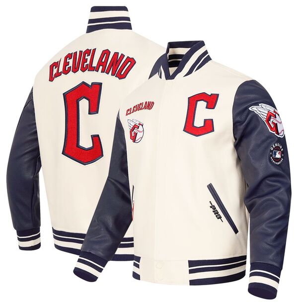 【送料無料】 プロスタンダード メンズ ジャケット・ブルゾン アウター Pro Standard Men's Cleveland Guardians Wool Varsity Jacket Cream