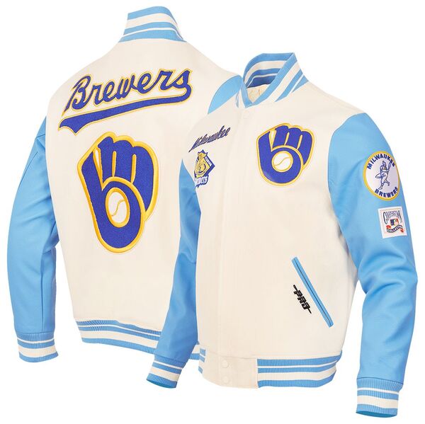 【送料無料】 プロスタンダード メンズ ジャケット・ブルゾン アウター Pro Standard Men's Milwaukee Brewers Wool Varsity Jacket Cream