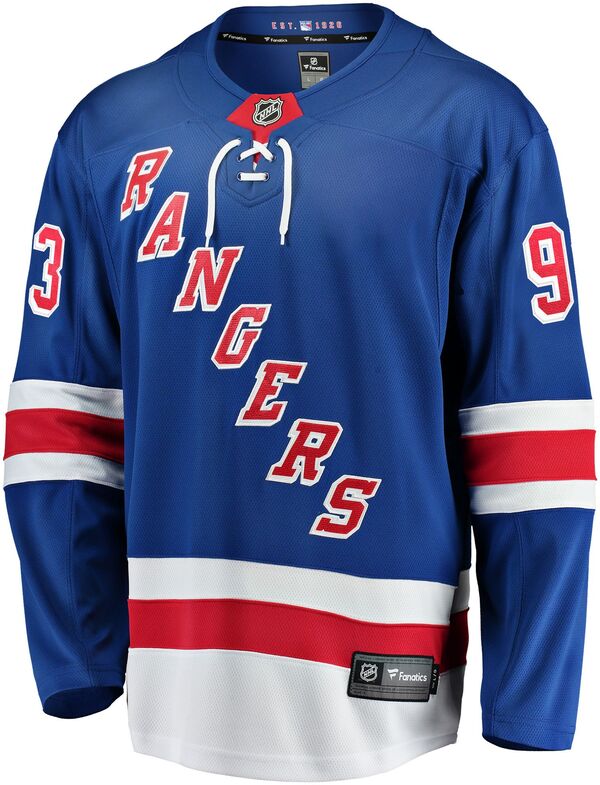 【送料無料】 ファナティクス メンズ 帽子 アクセサリー NHL Men's New York Rangers Mika Zibanejad #93 Home Replica Jersey