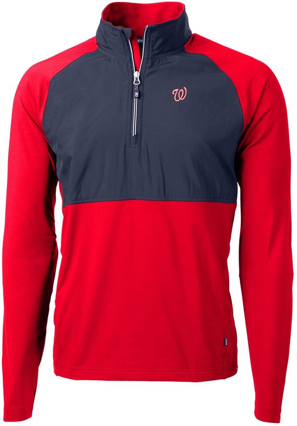 【送料無料】 カッターアンドバック メンズ ジャケット・ブルゾン アウター Cutter & Buck Men's Washington Nationals Red Adapt Eco Knit Hybrid 1/4 Zip Jacket