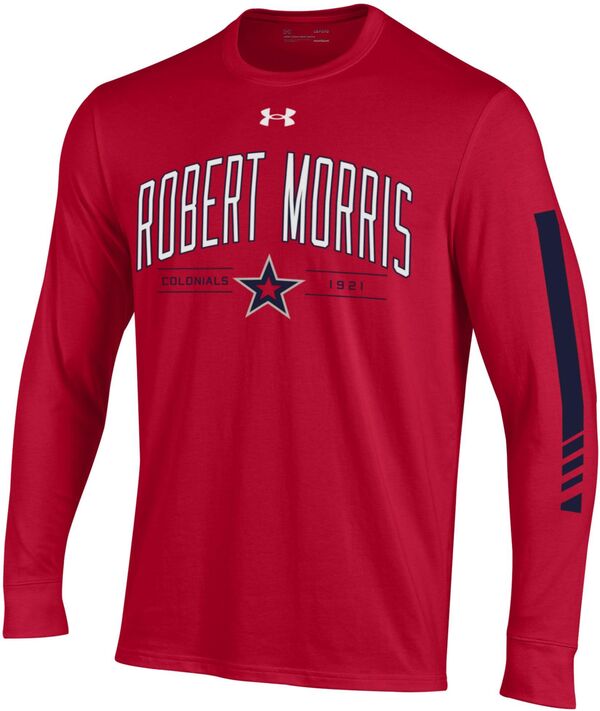【送料無料】 アンダーアーマー メンズ Tシャツ トップス Under Armour Men's Robert Morris Colonials Red Performance Cotton Long Sleeve T-Shirt