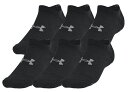 【送料無料】 アンダーアーマー レディース 靴下 アンダーウェア Under Armour Men's UA Essential Cushion Socks - 6 Pack Black/Black/Castlerock(4)