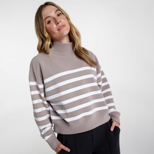 【送料無料】 キャリー レディース パーカー・スウェット アウター CALIA Women's Elevate Ottoman Funnel Pullover Taupe Stripe 【送料無料】 キャリー レディース パーカー・スウェット アウター CALIA Women's Elevate Ottoman Funnel Pullover Taupe Stripe