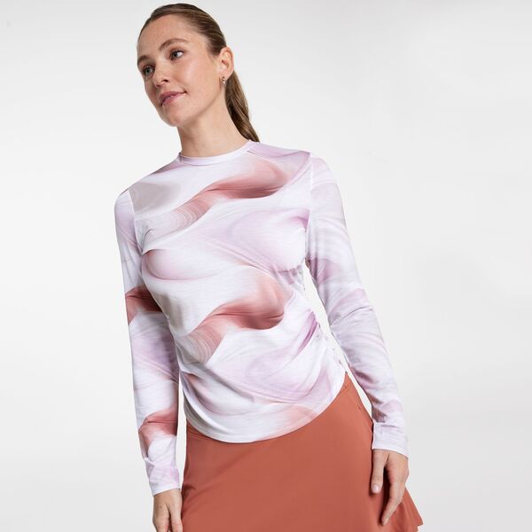 【送料無料】 キャリー レディース シャツ トップス CALIA Women's Tissue Texture Long Sleeve Golf Crew Dunes Coral