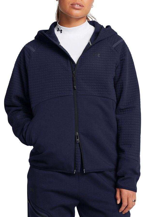 【送料無料】 アンダーアーマー レディース パーカー・スウェット アウター Under Armour Women's Unstoppable Fleece Grid Full-Zip Hoodie Midnight Navy/Black