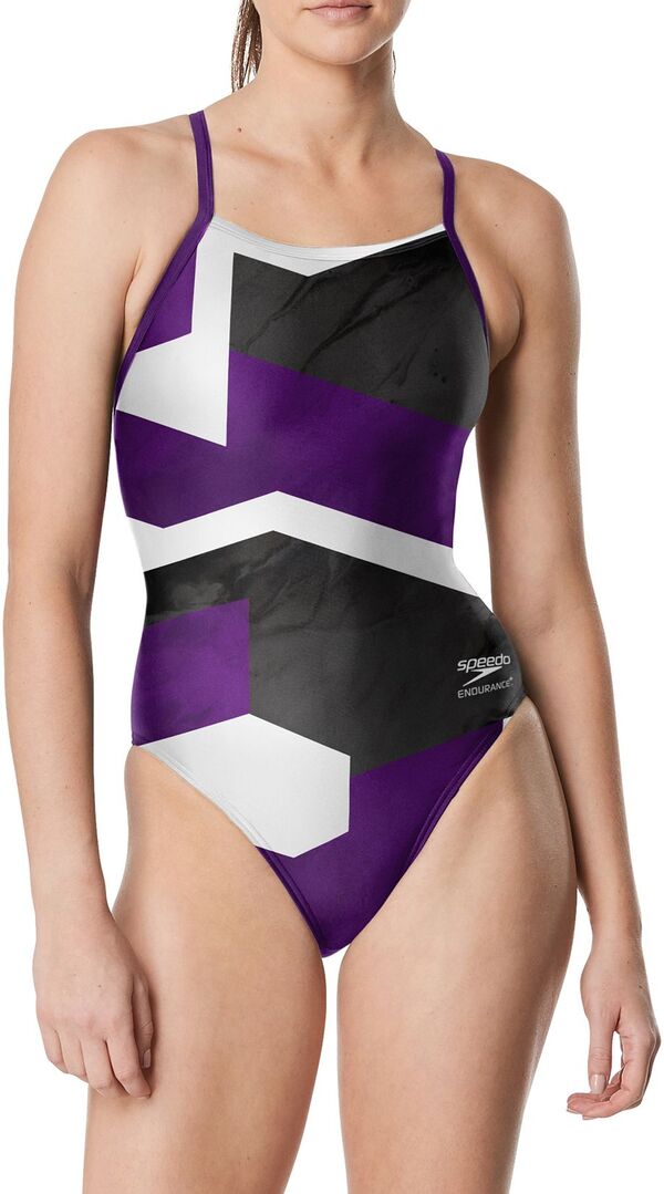 【送料無料】 スピード レディース 上下セット 水着 Speedo Women's Glimmer Flyback One-Piece Swimsuit Speedo Purple