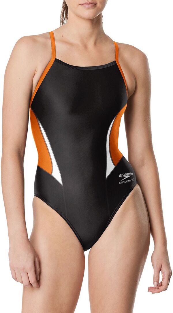【送料無料】 スピード レディース 上下セット 水着 Speedo Women's Edge Splice One-Piece Swimsuit Black/Orange